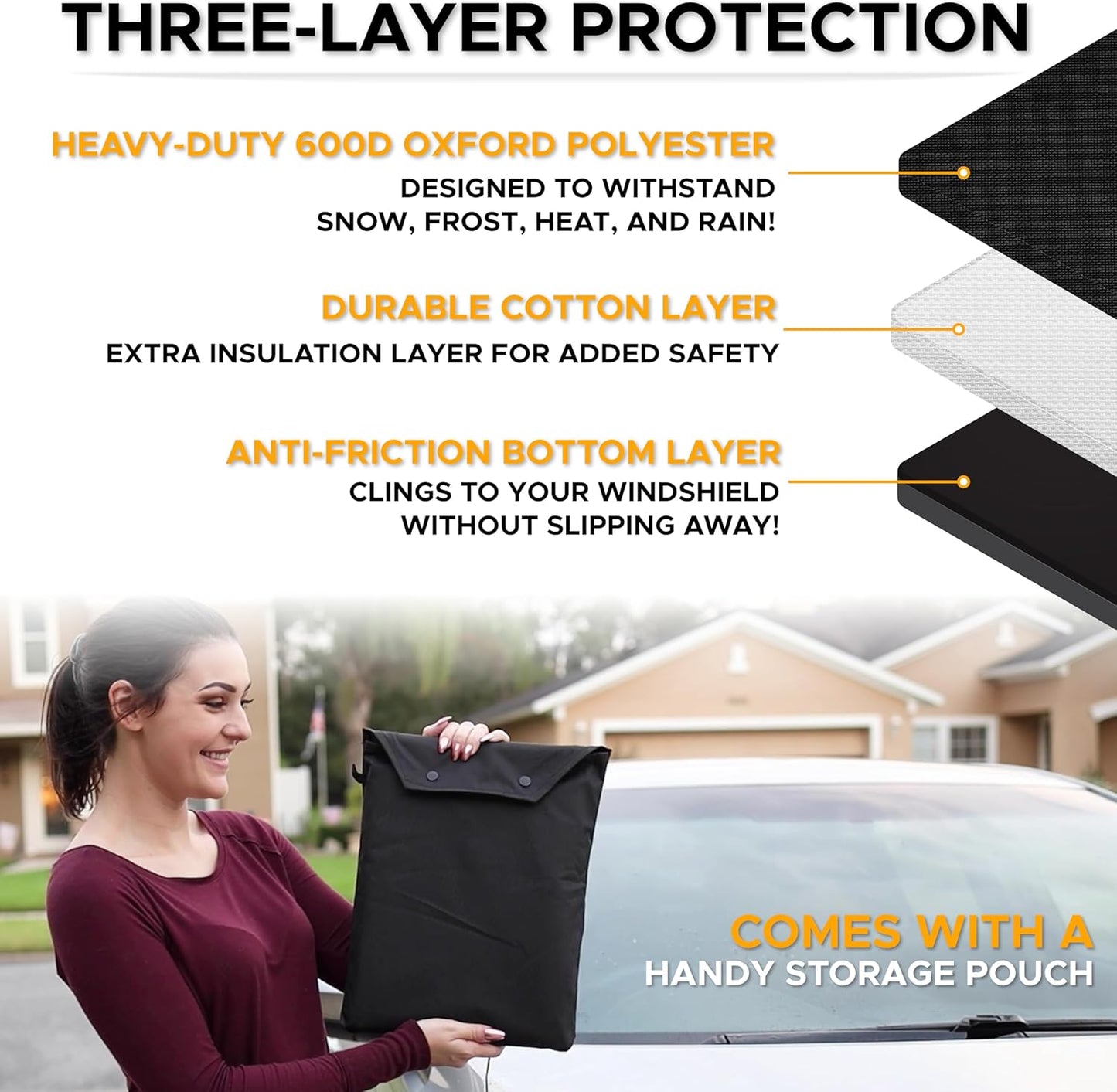 EcoNour Windshield Cover for Ice and Snow - Universal Fit for Car, SUV, Truck, Heavy Duty 600D Oxford Fabric Frost Protector for Ice & Sleet, Includes Anti-Theft Straps, Medium (69"x42")