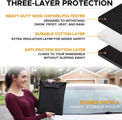 EcoNour Windshield Cover for Ice and Snow - Universal Fit for Car, SUV, Truck, Heavy Duty 600D Oxford Fabric Frost Protector for Ice & Sleet, Includes Anti-Theft Straps, Medium (69"x42")
