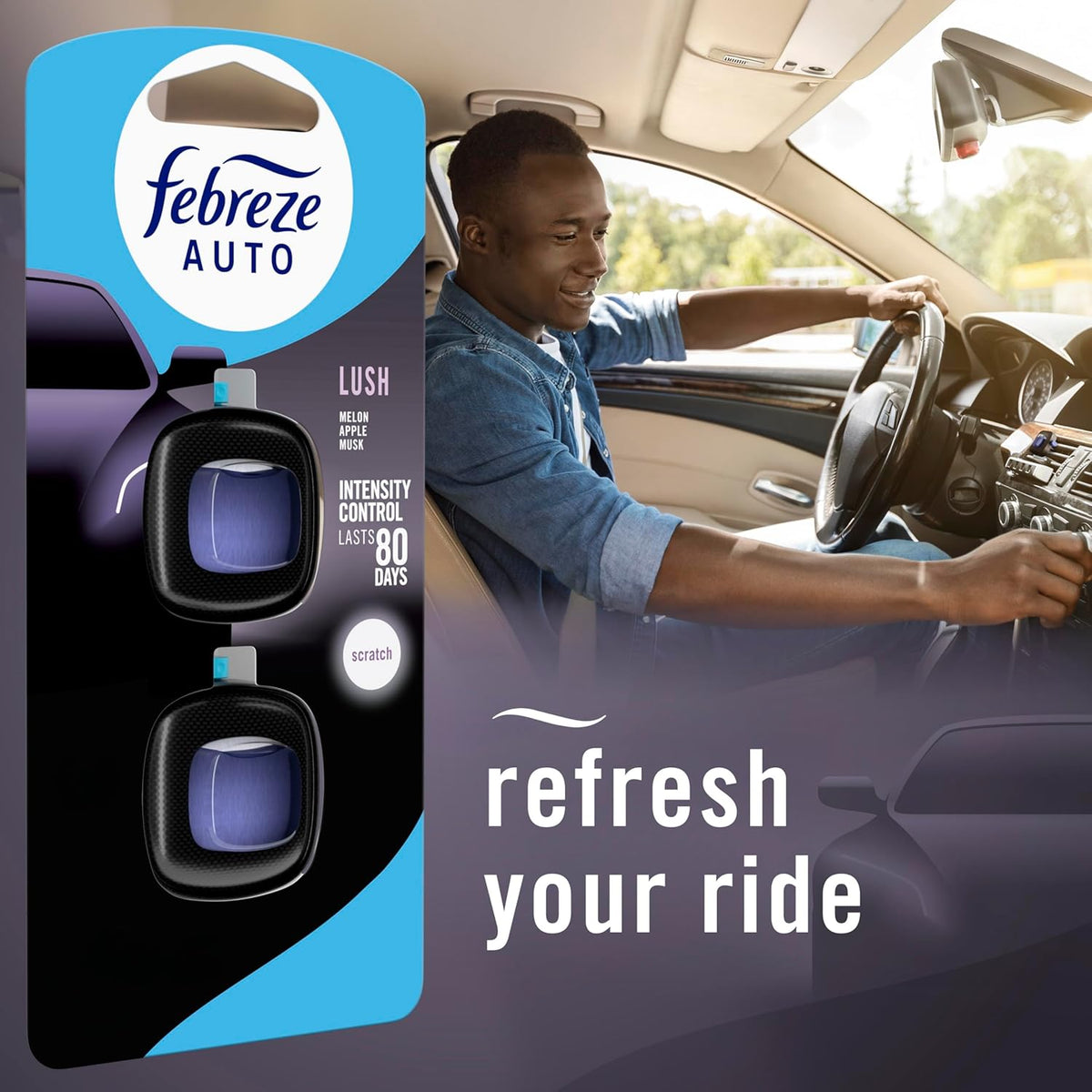 Febreze AUTO Air Freshener, Odor-Fighting Automotive Vent Clip, Midnight Storm Scent, 8 Count