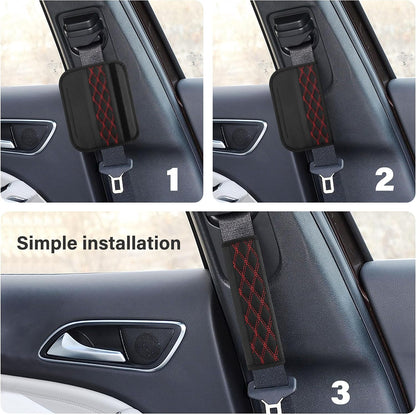 2PCS Car Seat Belt Cover Pads,Leather Seatbelt Covers Protect Shoulder and Neck Car Accessories Interior,Universal Car Seat Strap Pads Car Decorations for Most Cars Trucks (Black/Red)