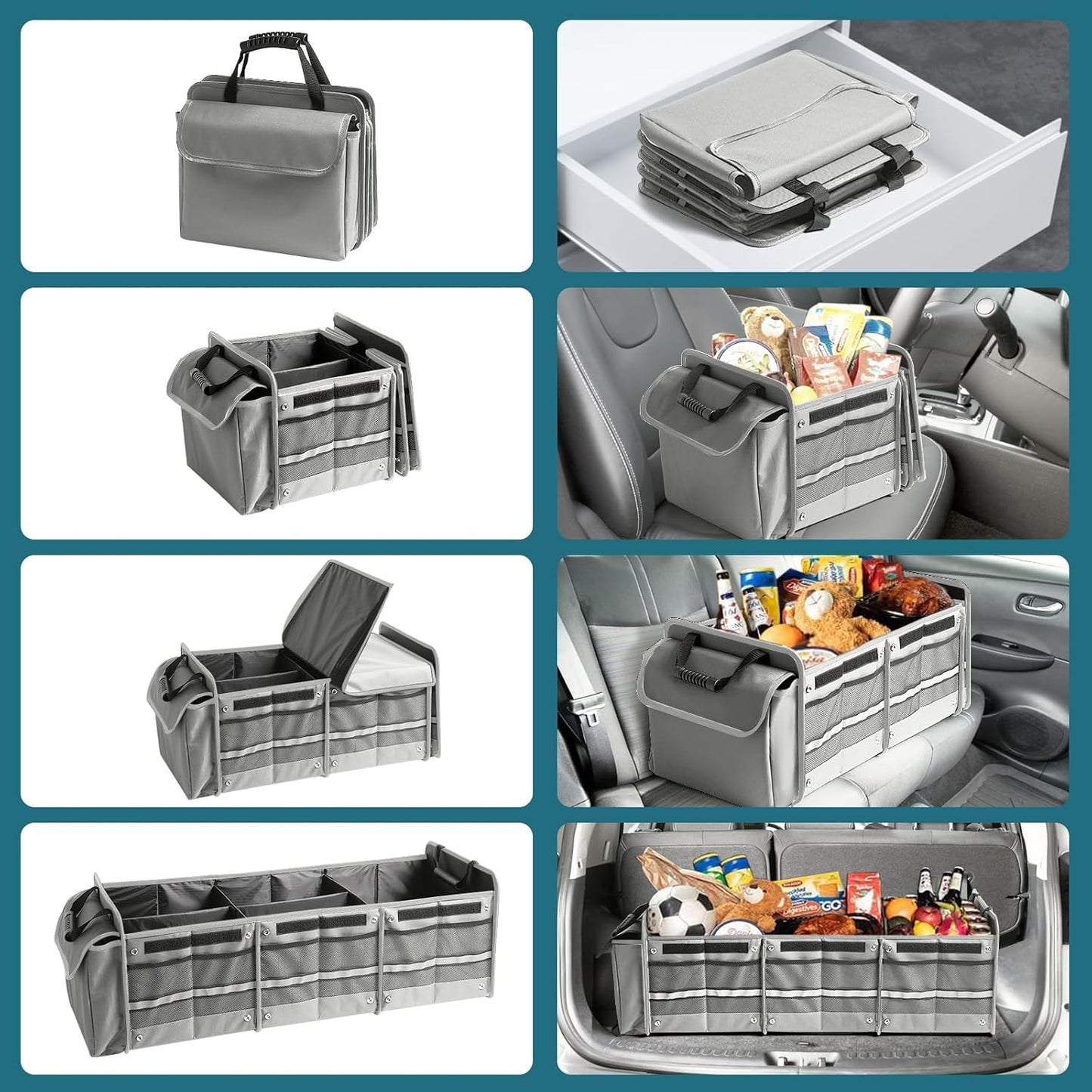 Car Trunk Organizer,Heavy Duty Collapsible 95 L Capacity Car Trunk Storage Organizer,Multi-Compartment Pockets, Adjustable Straps - Ideal for Travel, Camping, Shopping,Perfect for SUV, Truck, Sedan