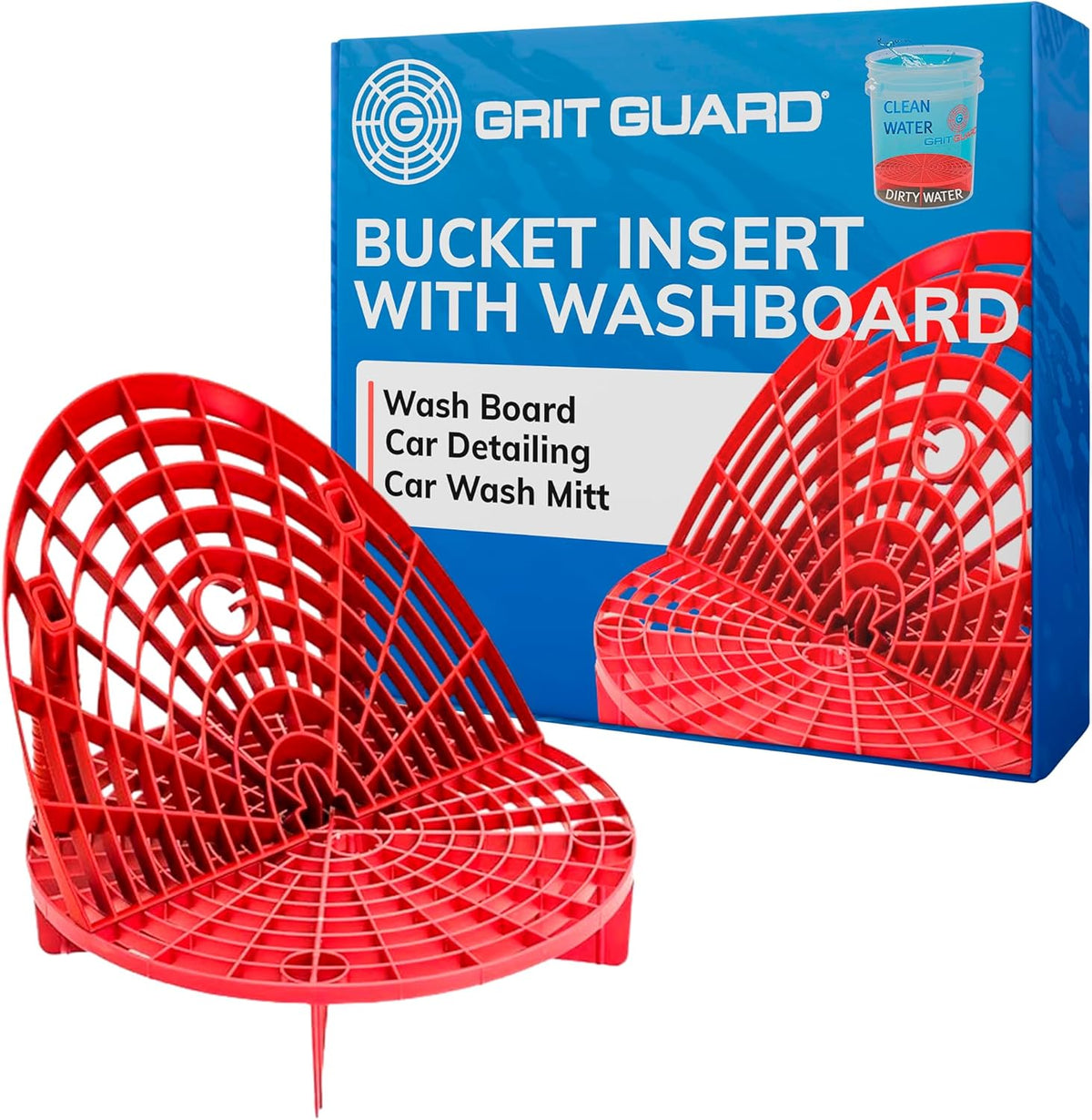 The Original Grit Guard Bucket Insert with Washboard Combo | Removes Dirt from Wash Mitt for Detailing | Car Wash Bucket Insert & Washboard | Black/Red - Made in the USA