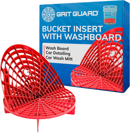 The Original Grit Guard Bucket Insert with Washboard Combo | Removes Dirt from Wash Mitt for Detailing | Car Wash Bucket Insert & Washboard | Black/Red - Made in the USA