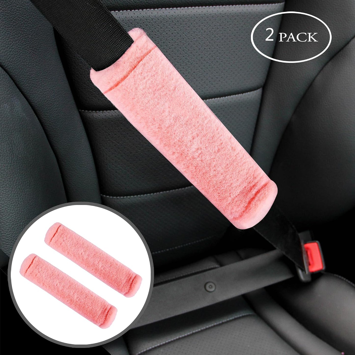 Amooca Soft Faux Fur Universal Fit Seatbelt Cover Car Truck SUV Airplane Seat Belt Shoulder Pad for Carmera Backpack Straps Neck Cushion Protector 2 Pack 10.5in Dark Gray