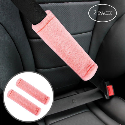 Amooca Soft Faux Fur Universal Fit Seatbelt Cover Car Truck SUV Airplane Seat Belt Shoulder Pad for Carmera Backpack Straps Neck Cushion Protector 2 Pack 10.5in Dark Gray