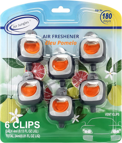 Air Jungles New Car Scent Car Air Freshener Vent Clip, 6 Count Long Lasting Up to 180 days, Natural Essential Oil Car Fragrance Accessories for Women and Men, Odor Eliminator - 4ml Each
