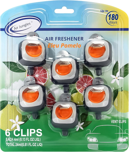 Air Jungles New Car Scent Car Air Freshener Vent Clip, 6 Count Long Lasting Up to 180 days, Natural Essential Oil Car Fragrance Accessories for Women and Men, Odor Eliminator - 4ml Each
