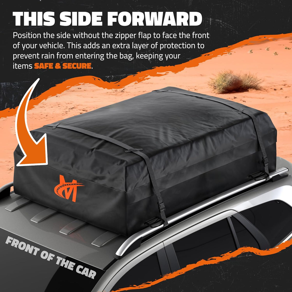 Mockins 25 CuFt Waterproof Rooftop Cargo Bag for Top of Car 60"x43"x17" | All-Weather 840D Vinyl Car Top Carrier without Roof Rack | No Rack Rooftop Cargo Carrier Bag with Mat, Lock, Hooks & Straps