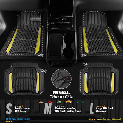CAR PASS Heavy Duty Rubber Car Floor Mats, Deep Waterproof Car Floor Mats All Weather, Aluminum Film Floor Mats for Cars Non-Slip Universal Trim to Fit for SUVs Trucks Sedans Vans, Black Grey Metallic