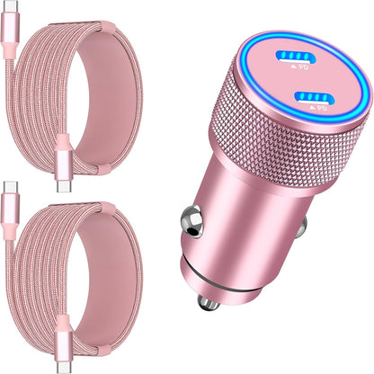 [Apple MFi Certified] iPhone 17 Car Charger, Linocell 90W USB C Car Charger Dual PD Power Cigarette Lighter Adapter with 2Pack Type C Braided Cable for iPhone 17/17 Pro Max/16/15/Galaxy S26/S25/Pixel