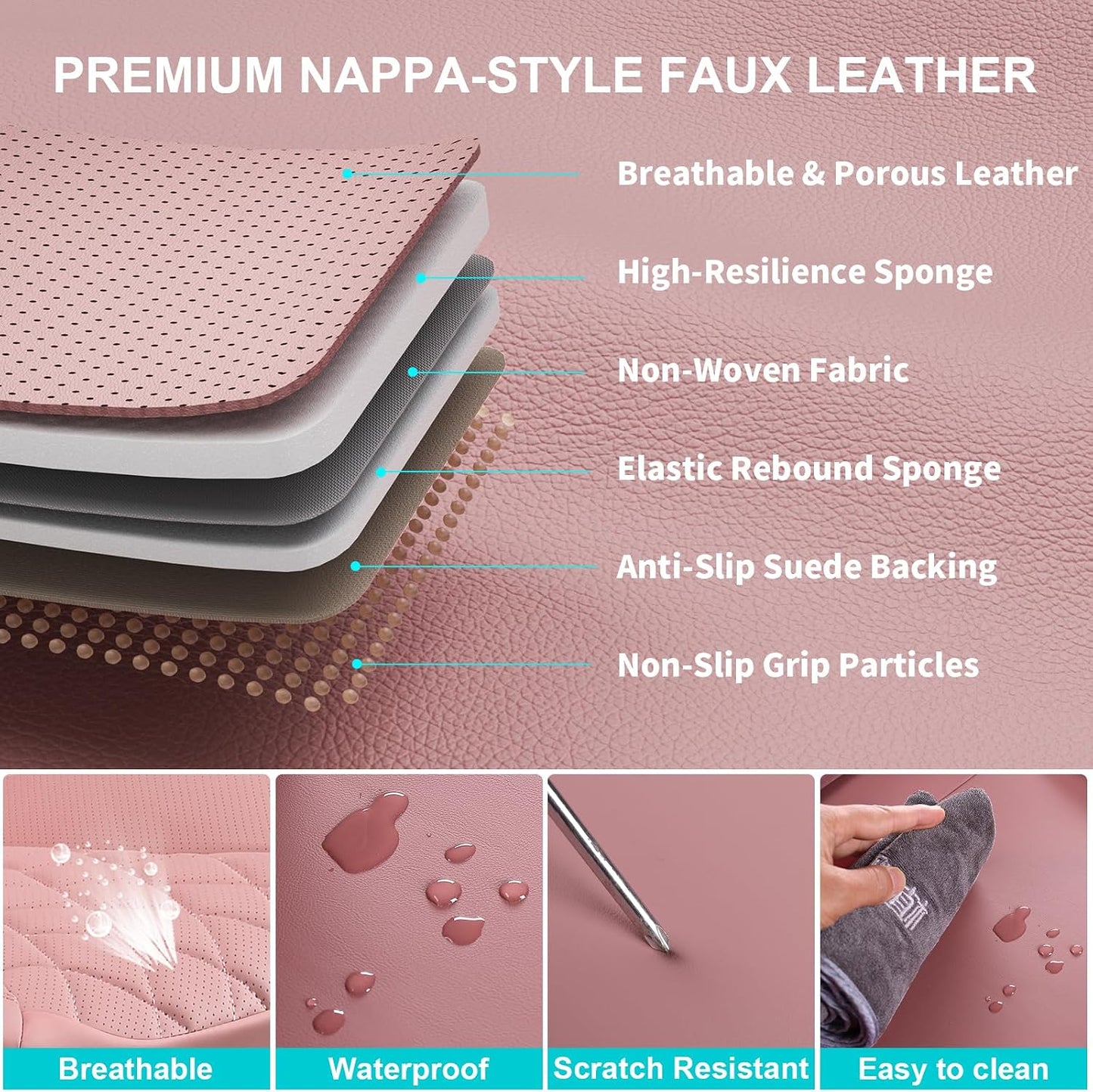 Car Seat Covers Full Set, Pink Leather Seat Covers for Car 5 Seats, Waterproof Car Seat Protector Front Seats Back Seat Cover, Automotive Carseat Cover Universal Fit for Most Cars SUV