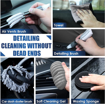17pcs Car Cleaning Kit, Pink Car Interior Detailing Kit with High Power Handheld Vacuum, Detailing Brush Set, Windshield Cleaner, Cleaning Gel, Complete Auto Accessories for Women Gift