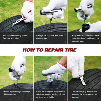 AWELCRAFT 10-Piece Economical Tire Repair Kit – Flat Tire Plug Kit with T-Handle Tools, Storage Case – Fix Punctures Fast, No Tire Removal Needed – Ideal for Car, Truck, Motorcycle, ATV