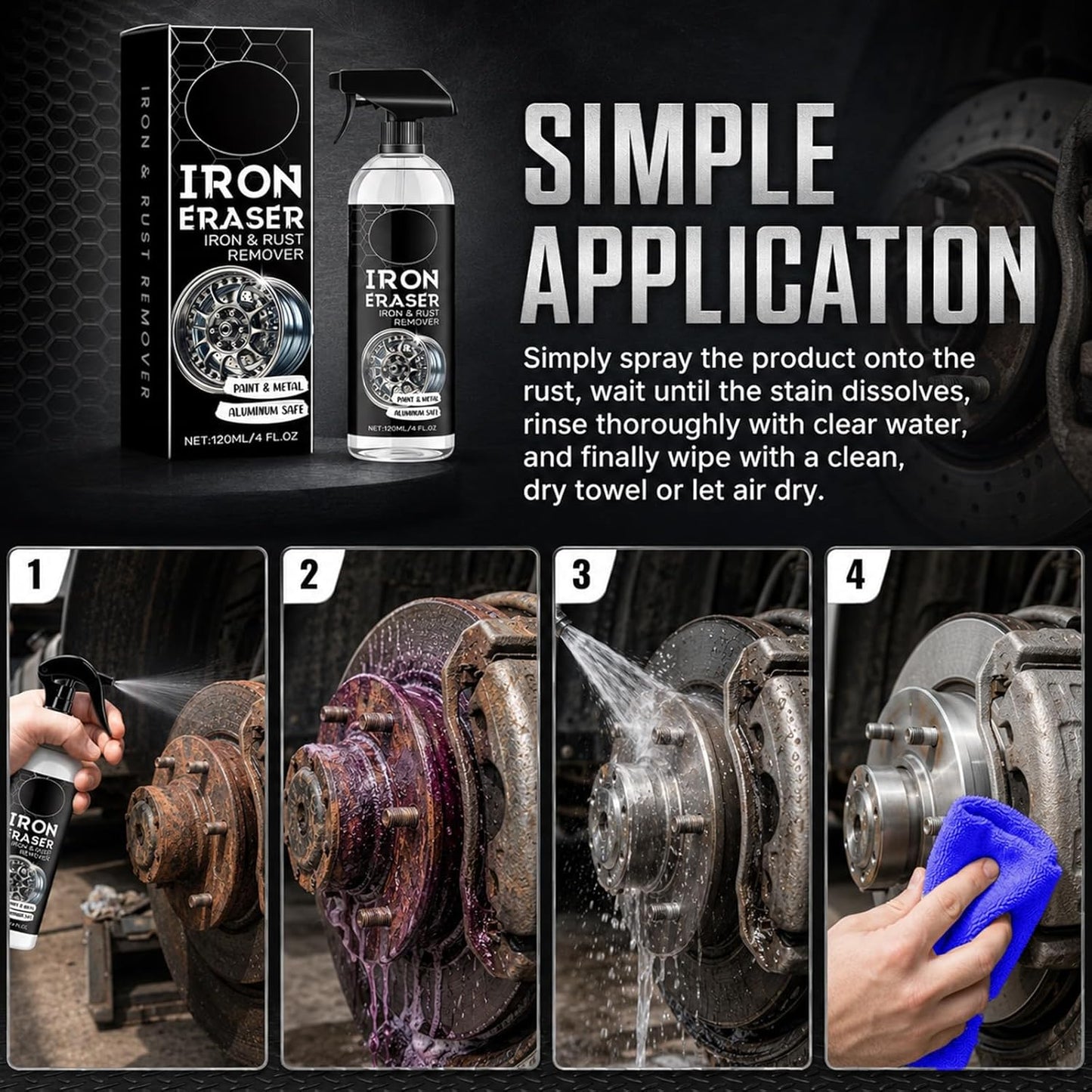 2Pack Iron Eraser Rust Remover Spray–Fast Acting Iron Powder Remover for Car Wheels and Paint,Brake Dust & Rust Removal,Professional Automotive Metal Surface Cleaner for Wheel,Tool and Household Item