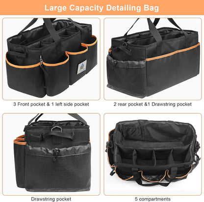 WDG Detailing Bag Cleaning Caddy Organizer with Handle & Polisher Tote Bag Wearable Cleaning Caddy Car Care Storage/Carry Tote for Car Care Supplies Organizer -Small