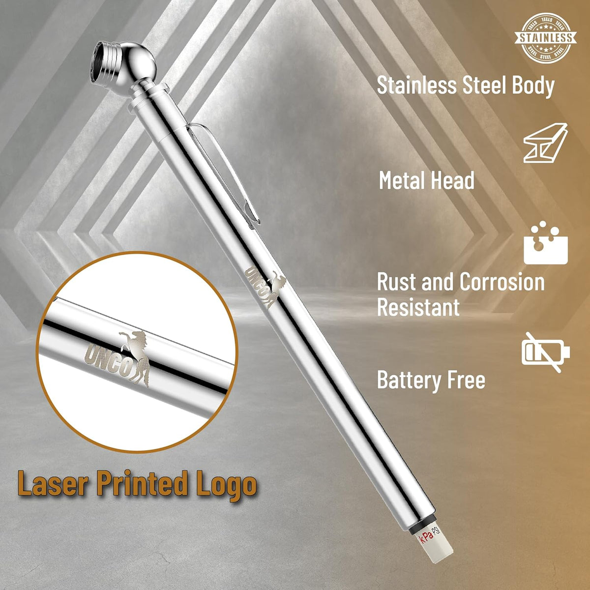 UNCO Pencil Tire Gauge, 2 Pack, 10-75 PSI, Car Tire Air Gauge