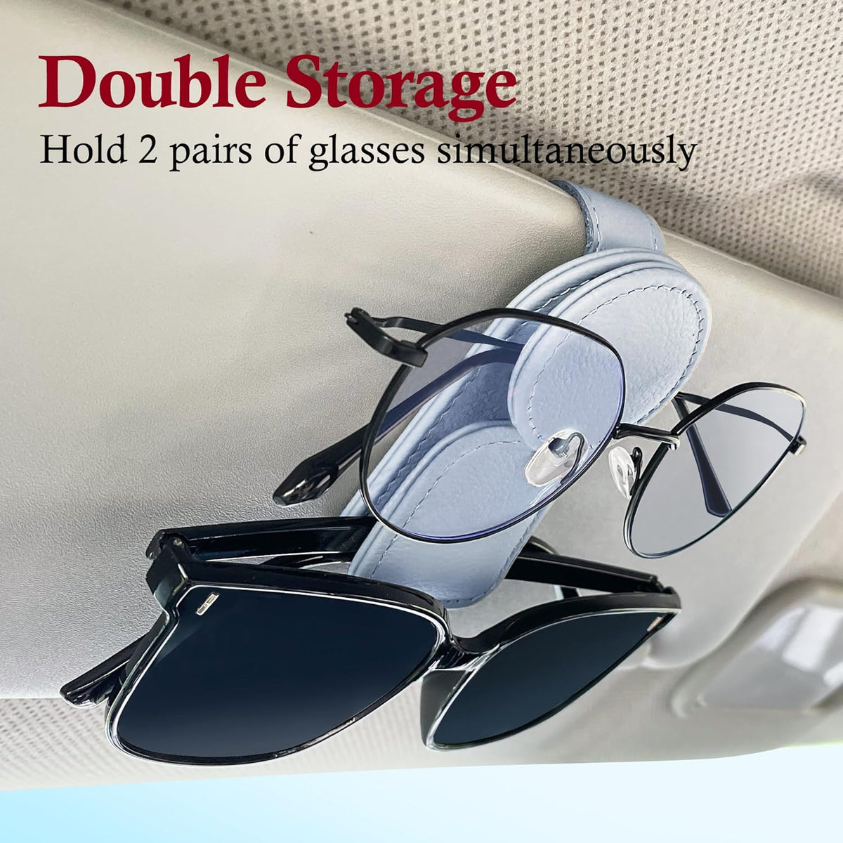 KIWEN Sunglasses Holder for Car Visor, Magnetic Leather Sunglass Eyeglass Hanger Clip for Car Sun Visor Accessories (1, Black)
