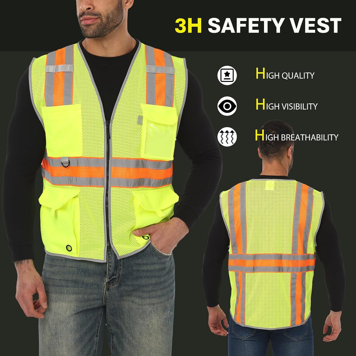 JKSafety Safety Vest for Men Women Hi Vis Relfective Vest with Pockets High Visibility Meet ANSI Standard