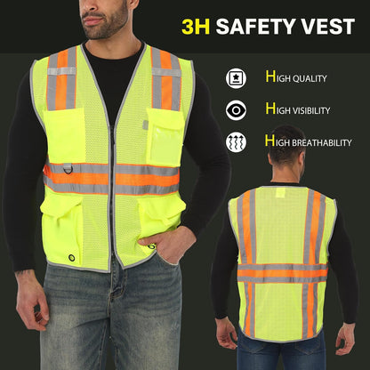 JKSafety Safety Vest for Men Women Hi Vis Relfective Vest with Pockets High Visibility Meet ANSI Standard