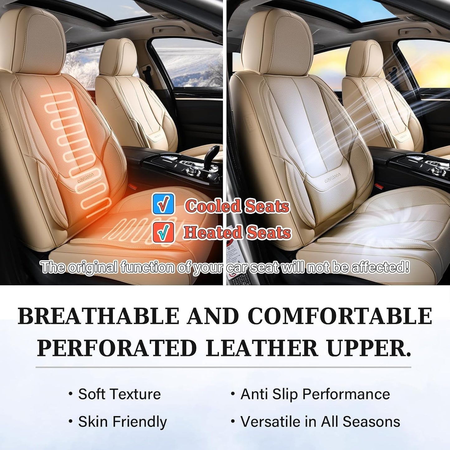 Coverado Seat Covers Full Set, Black Seat Covers for Cars 5 Seats, Car Seat Protector, Waterproof Nappa Leather Car Seat Cushion, Front and Rear Car Seat Cover Fit for Most Sedans SUV Pick-up Truck - Colors A