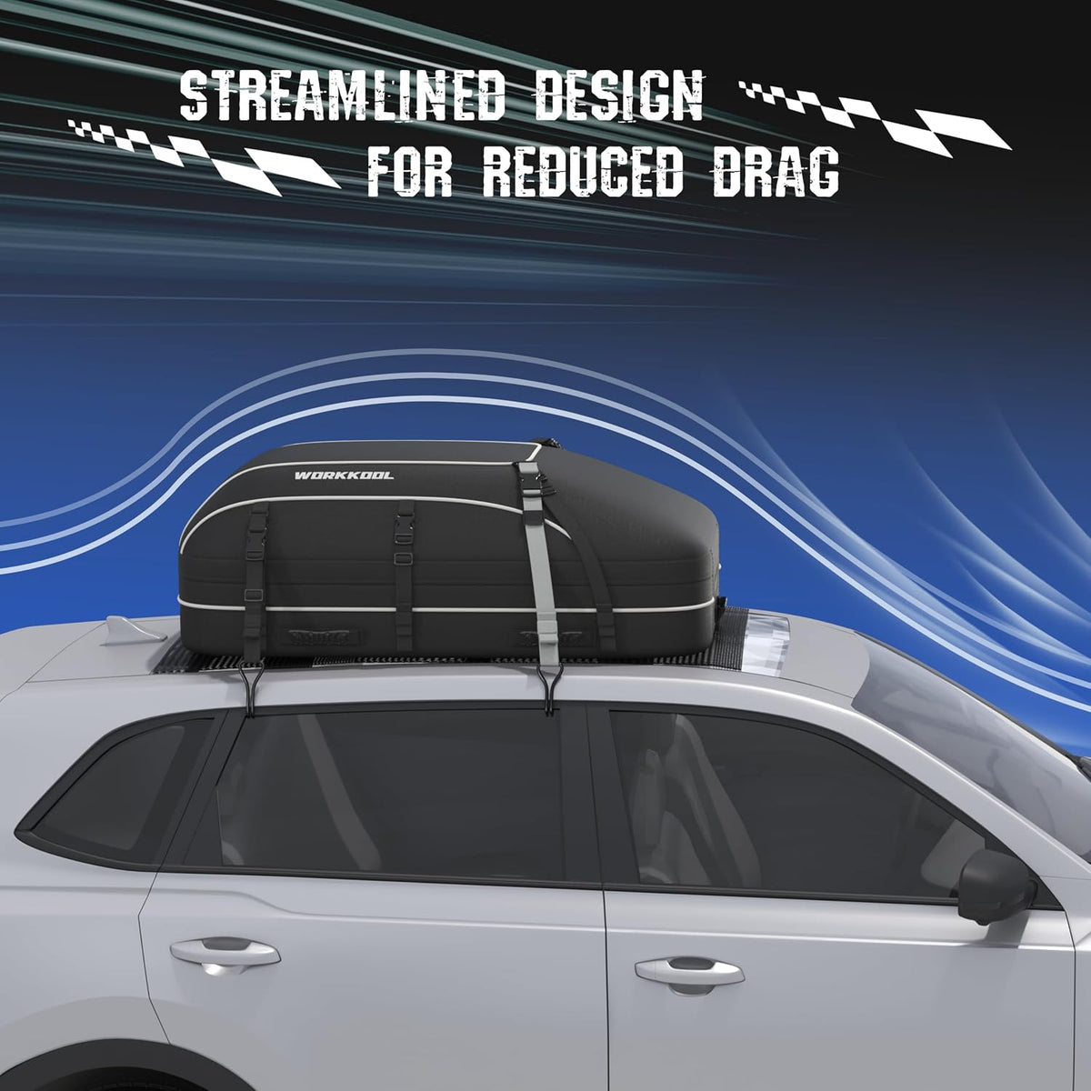 Rooftop Cargo Carrier Vehicle Soft-Shell Carriers, Heavy Duty Car Roof Bag Waterproof Without Rack, Car Topper Luggage Carrier-with 6 Hooks&Mat(19.4 Cuft)