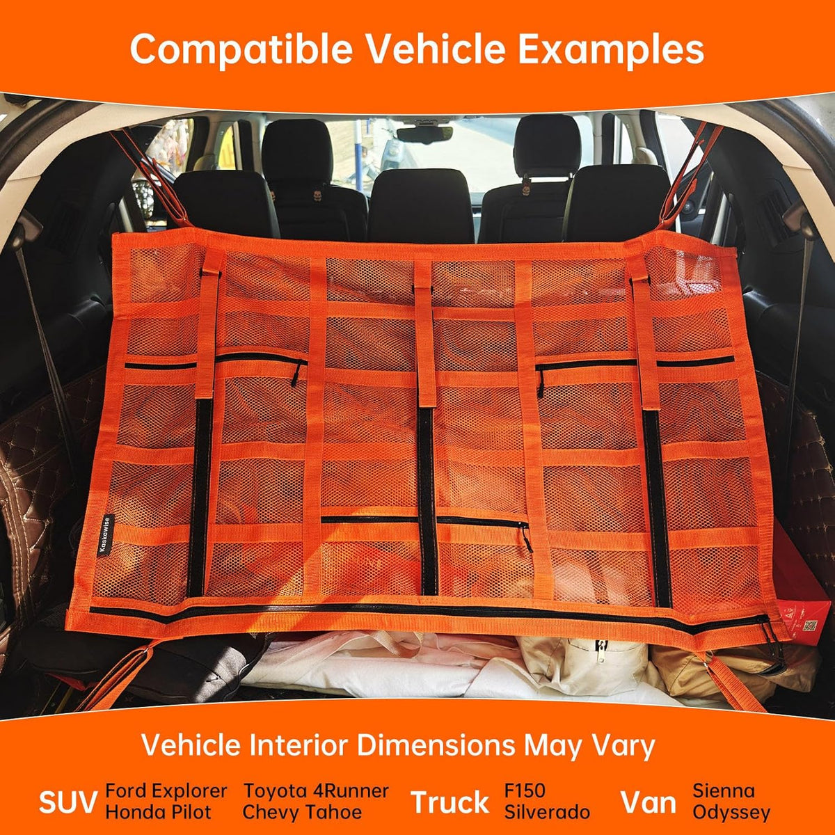 SUV Car Ceiling Cargo Net Pocket,35.4"x23.6" Double-Layer Mesh Car Roof Storage Organizer for Ford,F150,Jeep,Honda CRV,RAV4,Van Organizers and Storage,Camping Accessories