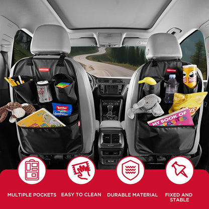 Rubbermaid Backseat Car Organizer, Kick Mats and Seat Back Protector, Car Organizer for Kids with 6 Storage Pockets, Travel Essentials for SUV, Truck, Car - 2 packs Gray