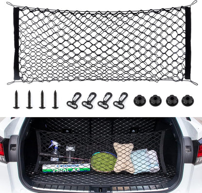 Alpmosn 35.4"x15.8" Stretchable Car Cargo Net Adjustable Elastic Storage Net Trunk Interior Accessories with Hook, Universal Fit for Car, Vehicle, SUV