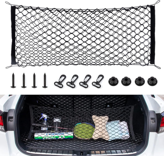Alpmosn 35.4"x15.8" Stretchable Car Cargo Net Adjustable Elastic Storage Net Trunk Interior Accessories with Hook, Universal Fit for Car, Vehicle, SUV