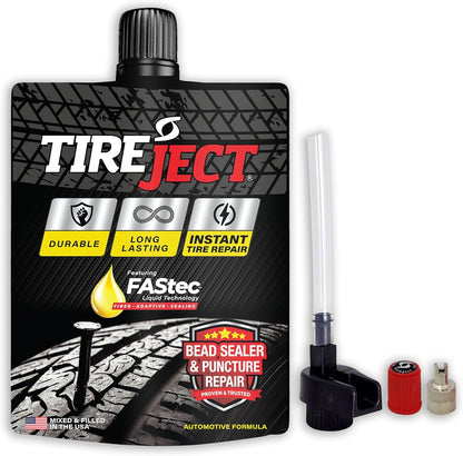 TireJect Automotive Compact Car 2-in-1 Tire Sealant & Bead Sealer Kit for tire Repair of leaks and punctures