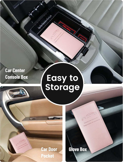 Yarnic Car Registration and Insurance Holder, Pu Leather Car Registration and Insurance Card Holder Car Document Holder for Cards, Essential Document, Driver License (Pink)