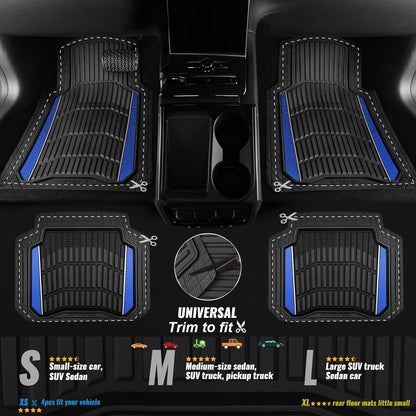 CAR PASS Heavy Duty Rubber Car Floor Mats, Deep Waterproof Car Floor Mats All Weather, Aluminum Film Floor Mats for Cars Non-Slip Universal Trim to Fit for SUVs Trucks Sedans Vans, Black Grey Metallic
