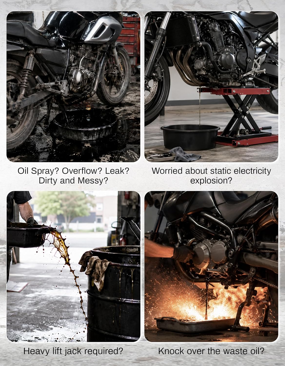 TCT-MOTORPARTS 10 Quart ABS Oil Drain Pan w/Spout Low Profile Fit for Harley Road King Electra Street Road Glide Ultra Limited Dyna Freewheeler CVO Tri Glide Heritage Softail Fat Bob