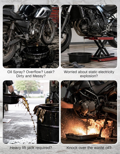 TCT-MOTORPARTS 10 Quart ABS Oil Drain Pan w/Spout Low Profile Fit for Harley Road King Electra Street Road Glide Ultra Limited Dyna Freewheeler CVO Tri Glide Heritage Softail Fat Bob