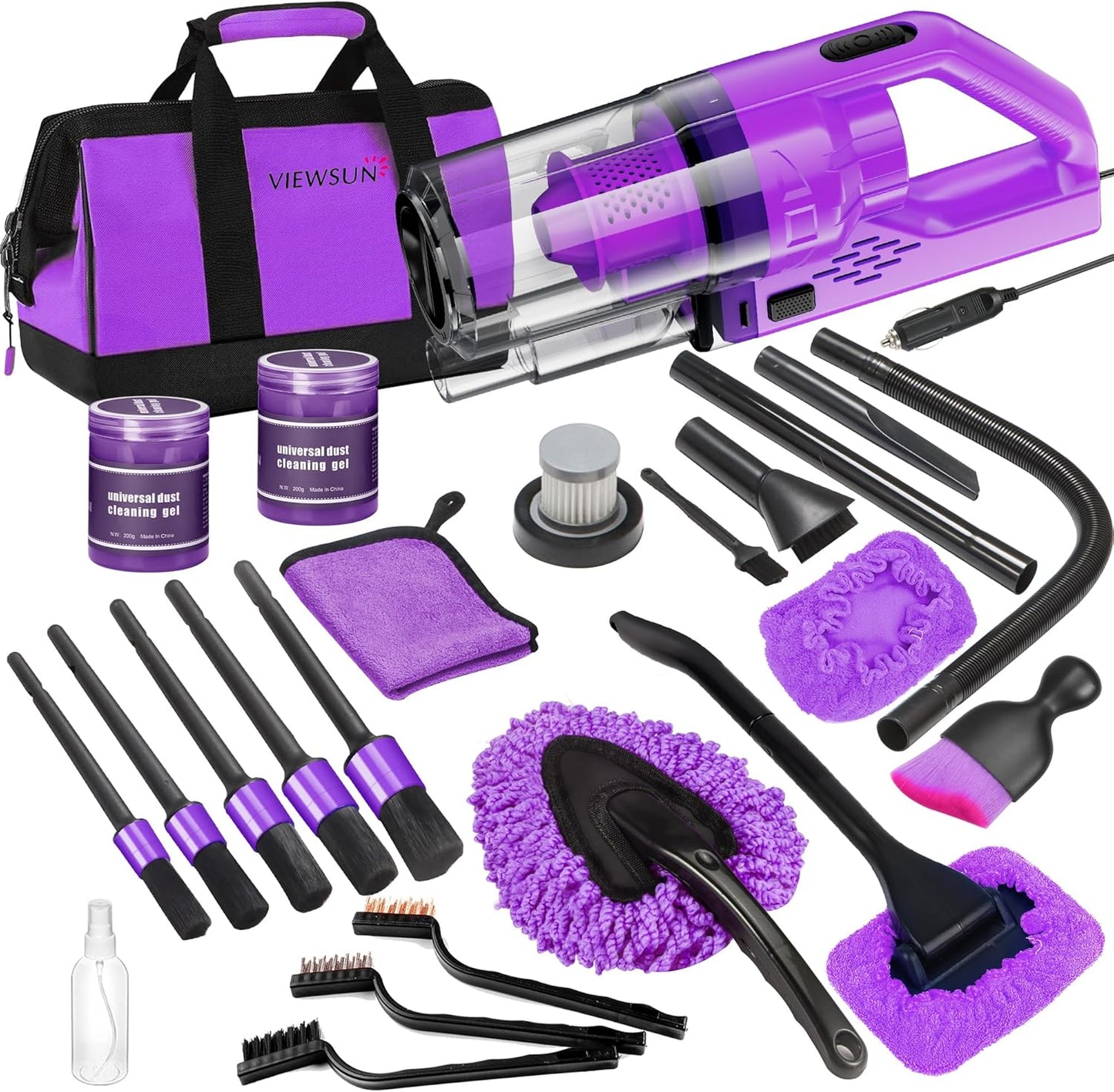 17pcs Car Cleaning Kit, Pink Car Interior Detailing Kit with High Power Handheld Vacuum, Detailing Brush Set, Windshield Cleaner, Cleaning Gel, Complete Auto Accessories for Women Gift