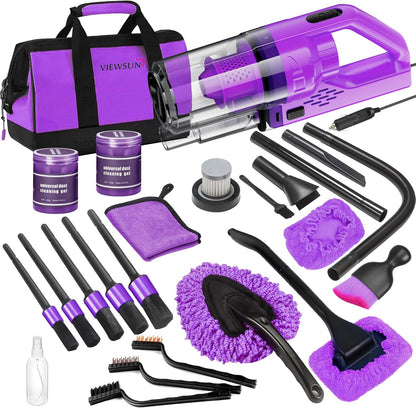 17pcs Car Cleaning Kit, Pink Car Interior Detailing Kit with High Power Handheld Vacuum, Detailing Brush Set, Windshield Cleaner, Cleaning Gel, Complete Auto Accessories for Women Gift