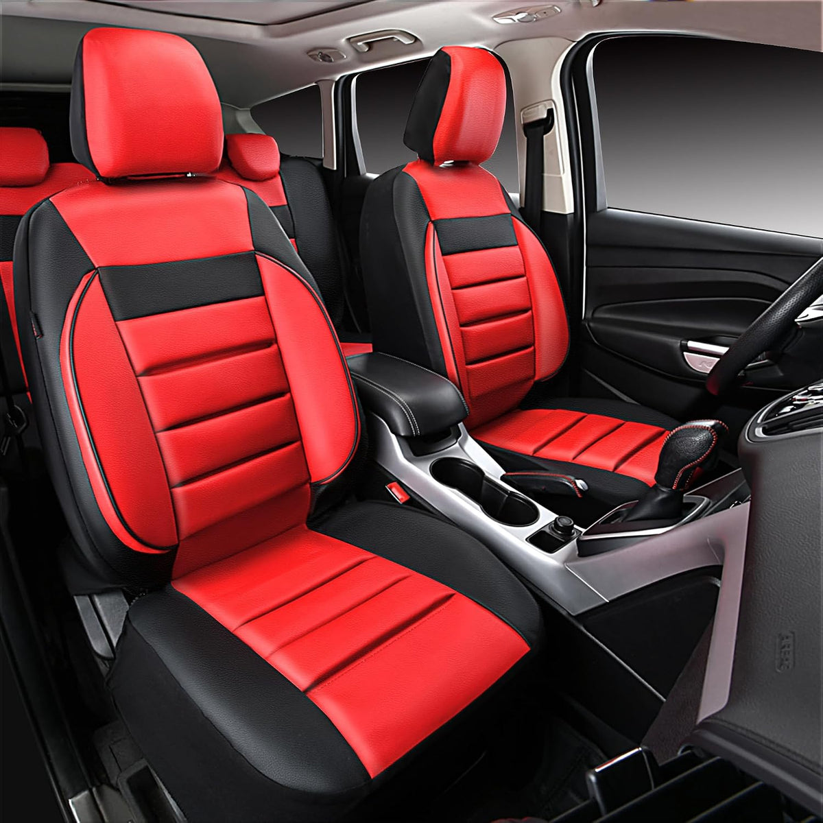 CAR PASS Faux Leather Car Seat Covers Front Seats Only, 3D Foam Support Car Seat Covers, Universal fit for Trucks Vans SUVs Sedans Automotive Comfortable, Airbag Compatible 2 Pieces Front Solid Black