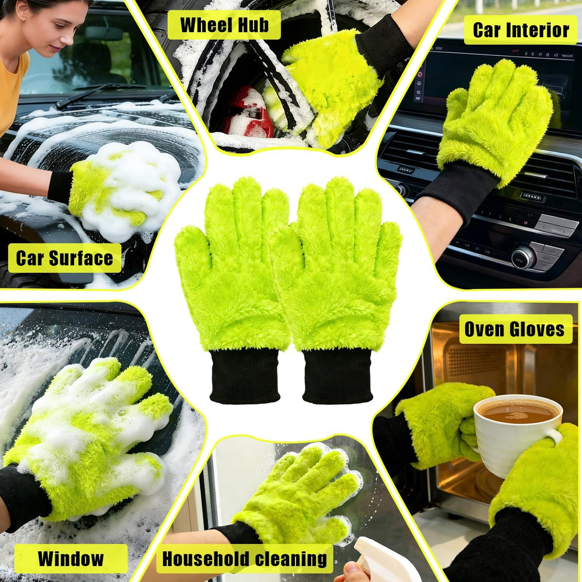 XINDELL 2 Pack Car Wash Glove - Ultra-Soft Plush Fluffy Bear Paw Foam Wash, Scratch-Free Five-Finger Brush, Thickened Car Cleaning Mitt