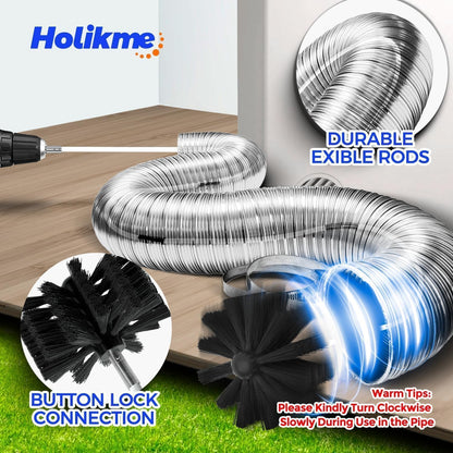Holikme 30 Feet Dryer Vent Cleaner Kit, Flexible Lint Brush with Drill Attachment, Fireplace Chimney Brushes Extends Up to 30 Feet for Easy Cleaning, Use with or Without a Power Drill