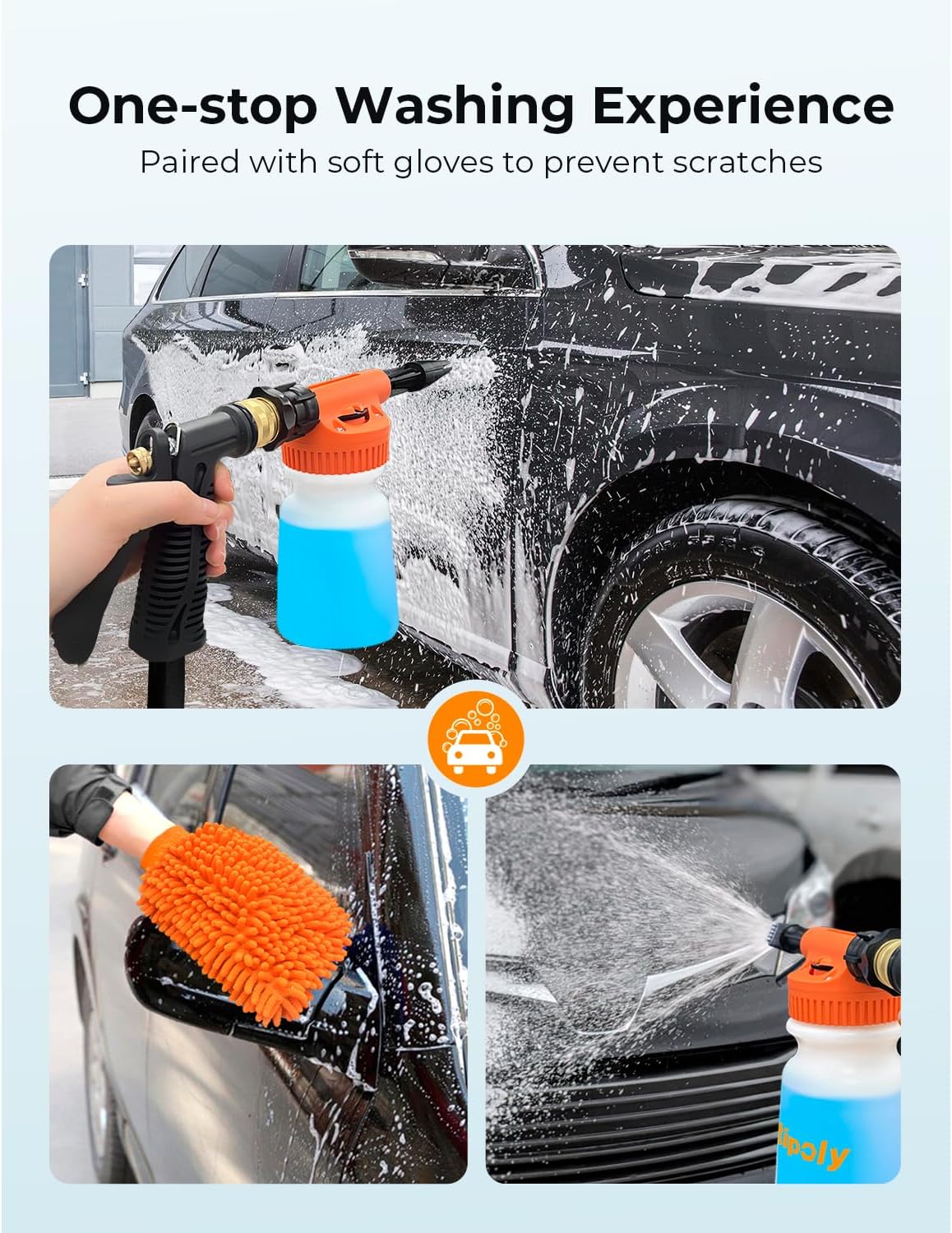 ARTIPOLY Car Wash Foam Gun + Microfiber Wash Mitt - Car Foam Sprayer - Foam Cannon for Hose - Spray Foam Gun Cleaner - Snow Foam Blaster for Cars, Boats, RVs, Foam Cannon Connects to Any Garden Hose