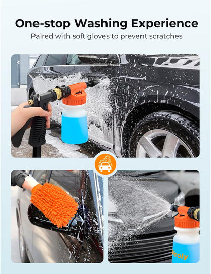 ARTIPOLY Car Wash Foam Gun + Microfiber Wash Mitt - Car Foam Sprayer - Foam Cannon for Hose - Spray Foam Gun Cleaner - Snow Foam Blaster for Cars, Boats, RVs, Foam Cannon Connects to Any Garden Hose