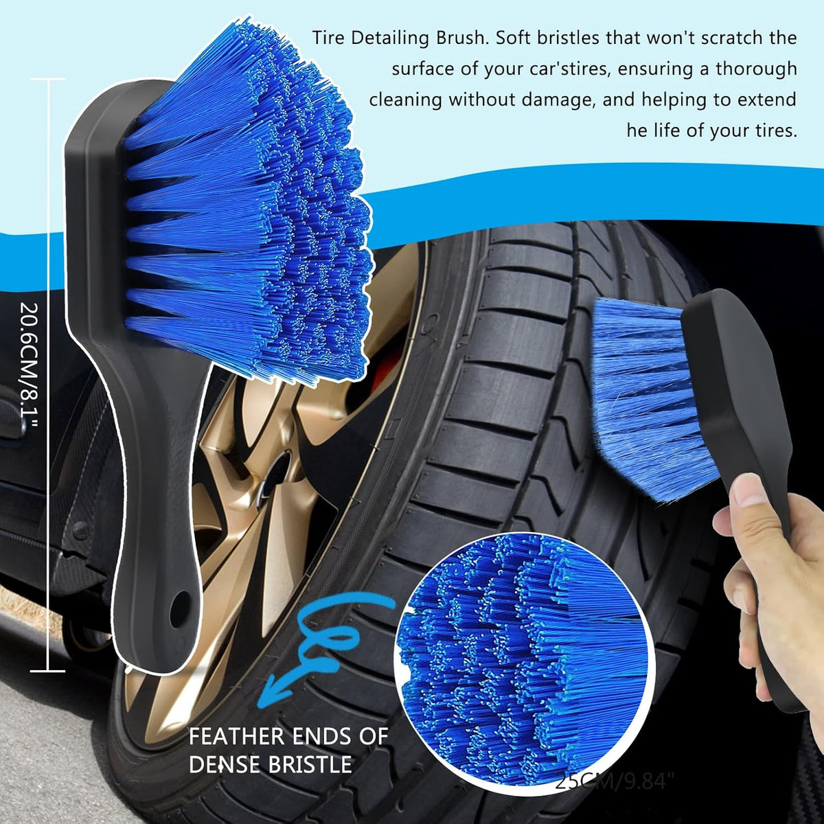 4 Pack Car Wheel Brush Kit - Soft, Scratch-Free Microfiber & Synthetic Wool Cleaning Brushes for Tires, Rims, Fenders, Engine, Exhaust Tips