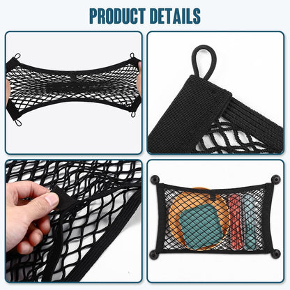 TOBWOLF Universal Mesh Cargo Net With Tape Stickers, 25x40cm / 9.8x15.7in, Elastic Car Storage Net, RV Netting Pocket, Wall Sticker Add-on Pouch Bag for Car Trunk