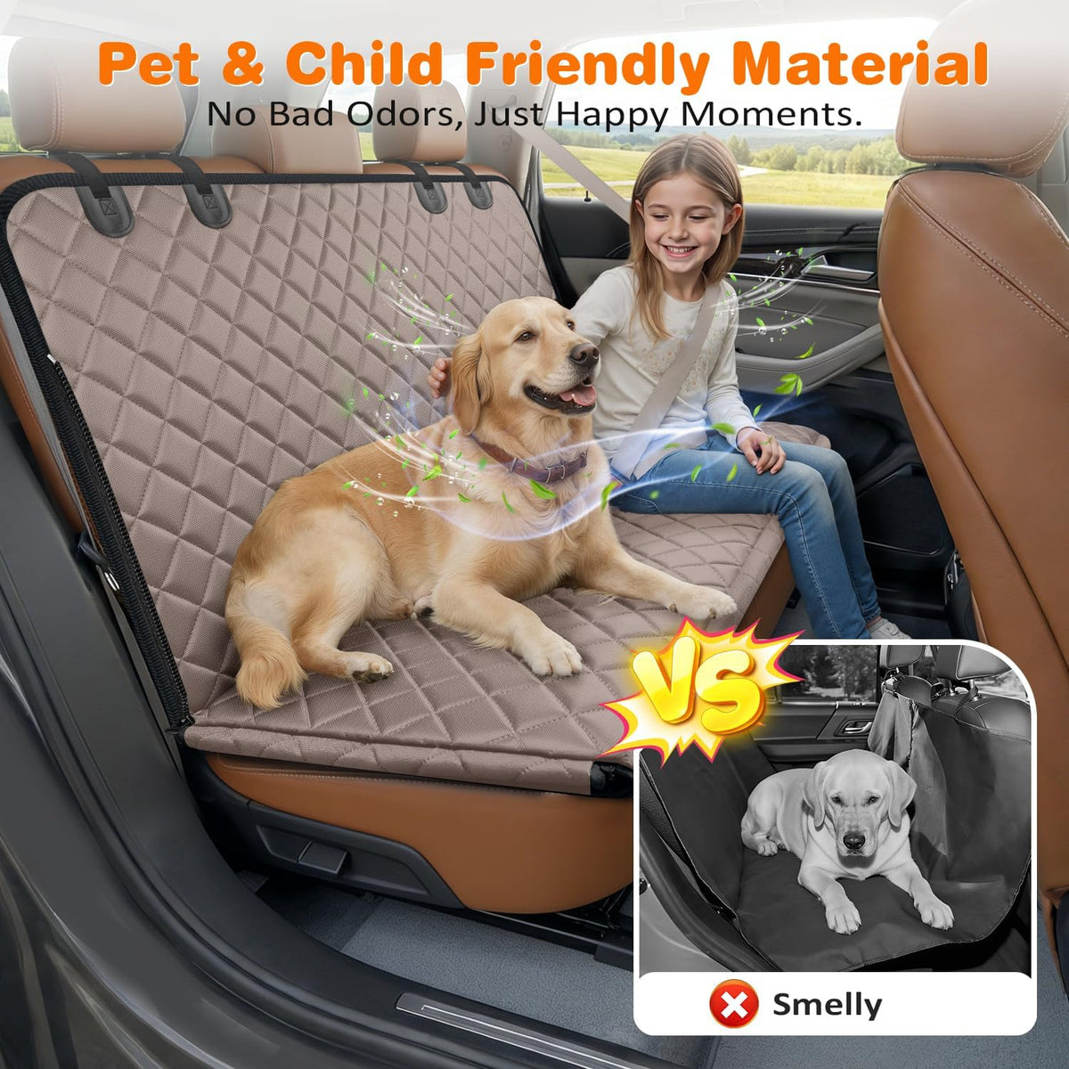 URPOWER 4 in 1 Dog Car Seat Cover for Back Seat, Waterproof Dog Hammock with Mesh Window and Side Flap Pet Car Seat Protector Dogs Backseat Cover for Cars, SUVs & Mid-Size Trucks