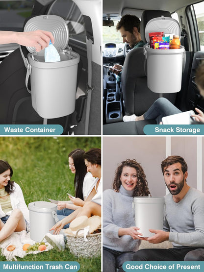 Garoopion Leakproof Car Trash Can, 1.9 Gallon Soft Silicone Hanging Garbage Can with Lid, Easy to Clean Vehicle Trash Bin, Suitable for Sedans, SUVs, MPVs & Trucks