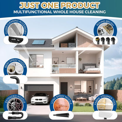 Handheld Steam Cleaner, 230°F Pressurized Steamer with No Water Spitting & Continuous Steam, 350ML Chemical-Free Deep Cleaning for Grease & Grime, 12 Accessories for Grout, Bathroom, Kitchen & Car