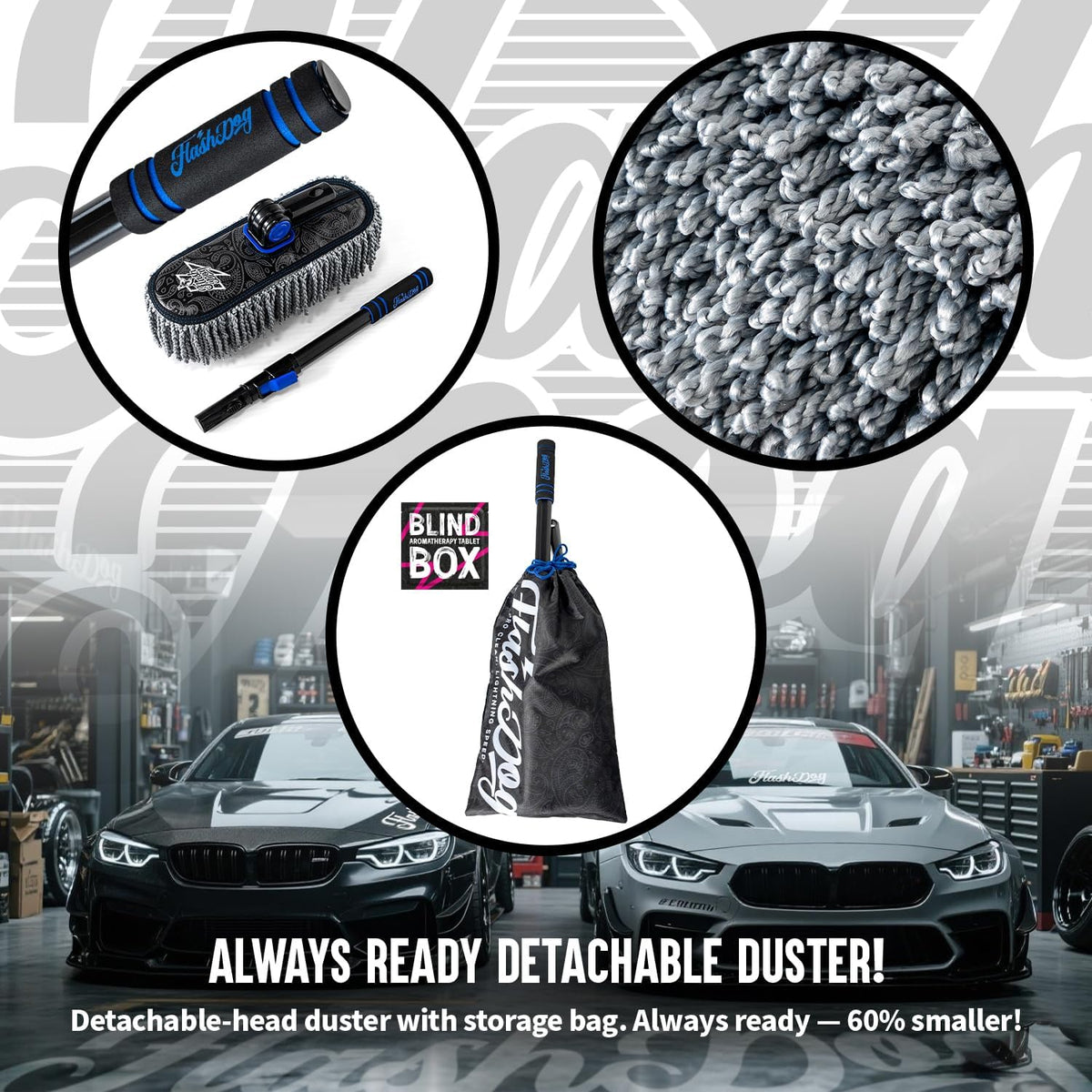 Flash Dog Car Duster Exterior & Interior Duster Aluminum Alloy Extendable Handle and Wax Cotton Strands Scratch-Free Cleaning for Cars, SUVs, RVs | Waterless Dust & Pollen Remover