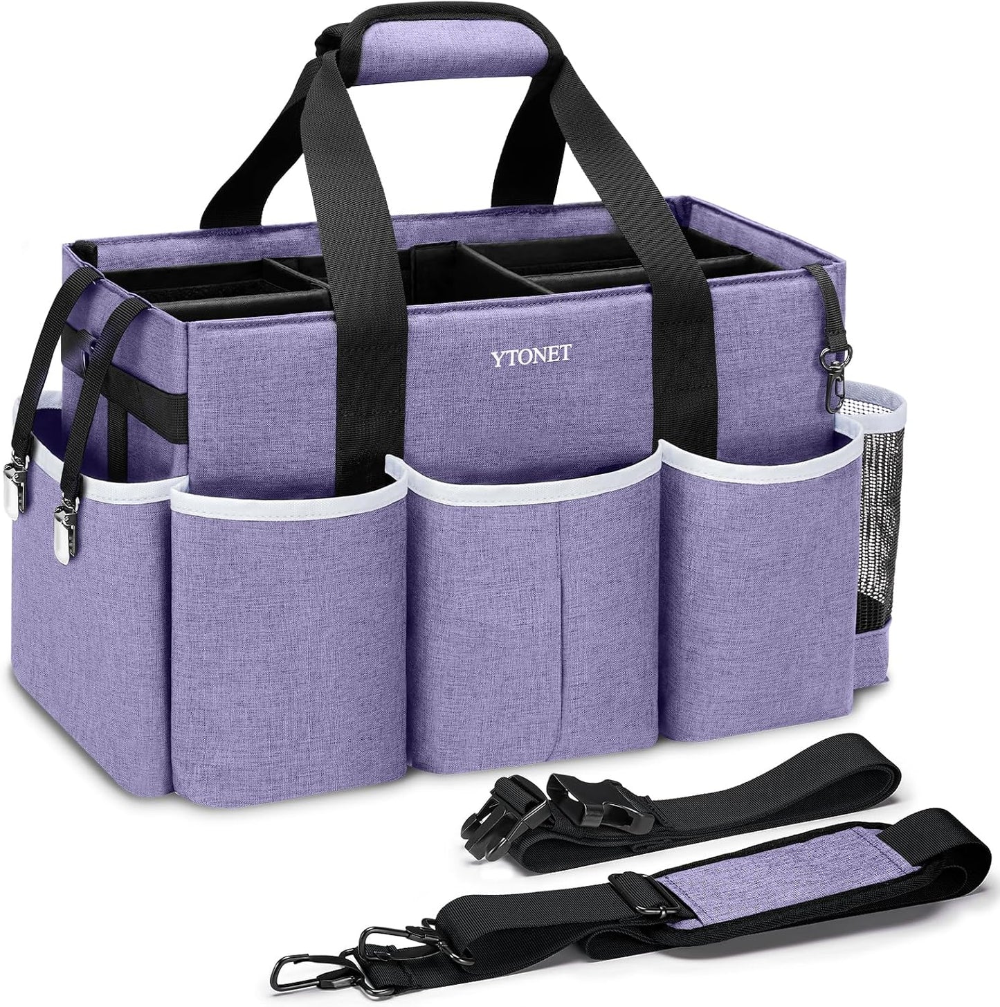 Ytonet Wearable Cleaning Caddy Organizer with Handle & Shoulder Straps, Large Cleaning Bag for Housekeepers, Kitchen Supplies Organizer with Dividers, Under Sink & Car Detailing Bag, Green