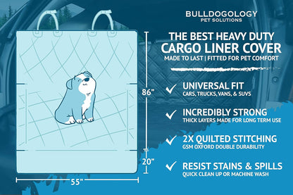 Bulldogology SUV Cargo Liner for Dogs 55"x82" Heavy Duty Pet Trunk Cargo Cover Area - Trunk Cover Car Protector for Dogs Waterproof Nonslip Mat - Dog Cargo Liner SUVs Vans Cars (Large, Black)