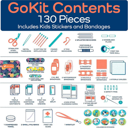 KeepGoing Travel First Aid Kit for Kids – 130 Pc. for Car, Home, Purse, Diaper Bag & Backpack with Latex-Free Bandages - Mini First Aid Kit Travel Size TSA-Approved